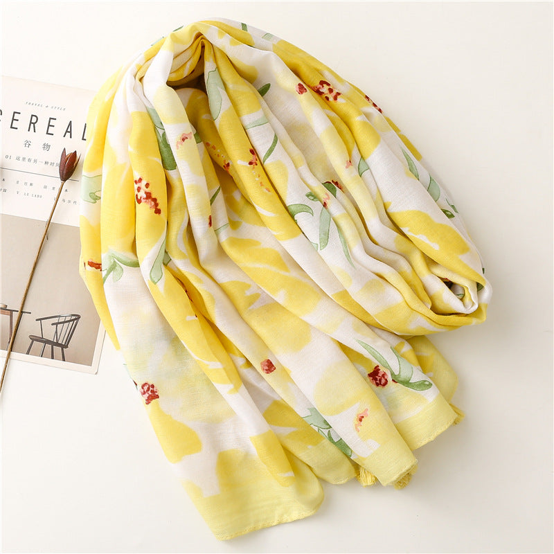 Semi Transluscent Yellow Floral Fashion Scarf nihaodropshipping