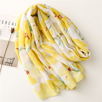 Semi Transluscent Yellow Floral Fashion Scarf nihaodropshipping