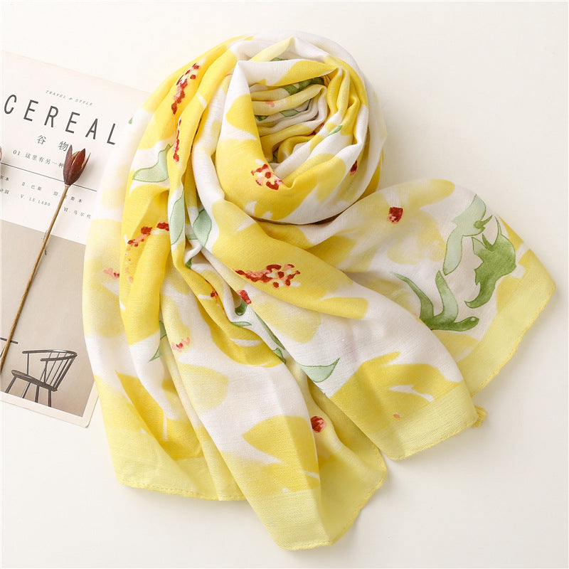 Semi Transluscent Yellow Floral Fashion Scarf nihaodropshipping