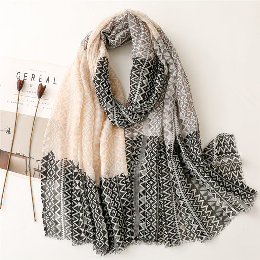 Semi Transluscent Geometric Contrast Color Fahsion Scarf Shawl nihaodropshipping