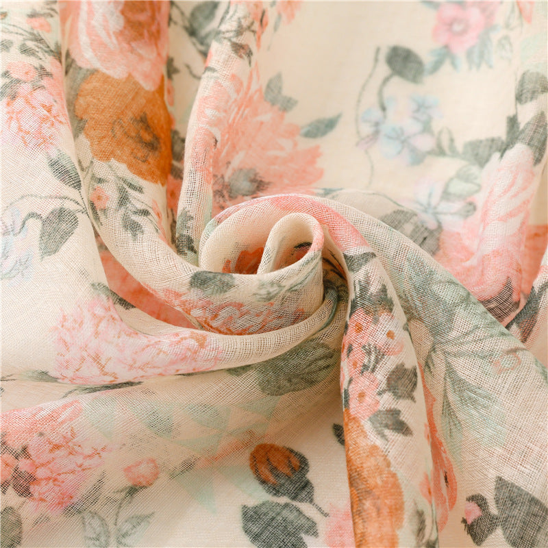 Semi Transluscent Floral Fashion Scarf with Fringed Edges nihaodropshipping