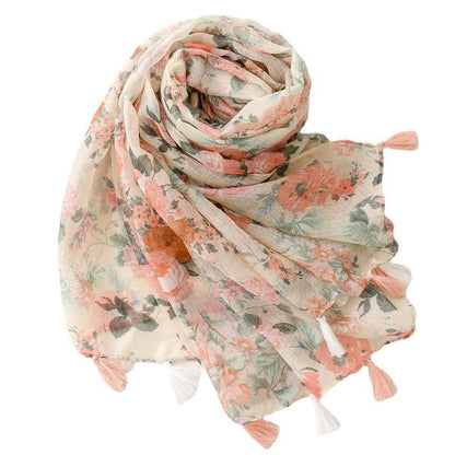 Semi Transluscent Floral Fashion Scarf with Fringed Edges nihaodropshipping