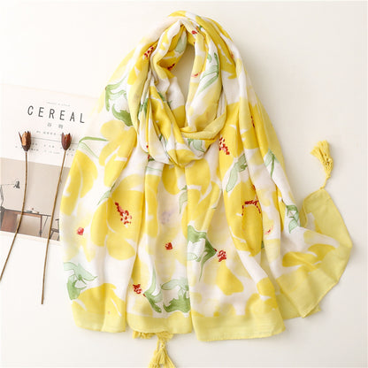 Semi Transluscent Yellow Floral Fashion Scarf nihaodropshipping