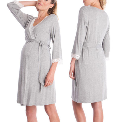 Three Quart Sleeve Maternity Night Gown and Robe Set nihaodropshipping