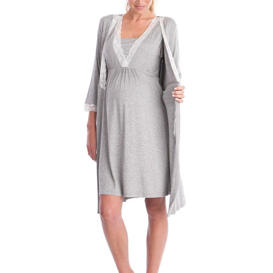 Three Quart Sleeve Maternity Night Gown and Robe Set nihaodropshipping