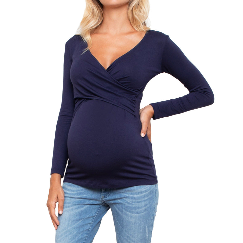 Women's Deep V-Neck Maternity Top Suitable for Nursing nihaodropshipping