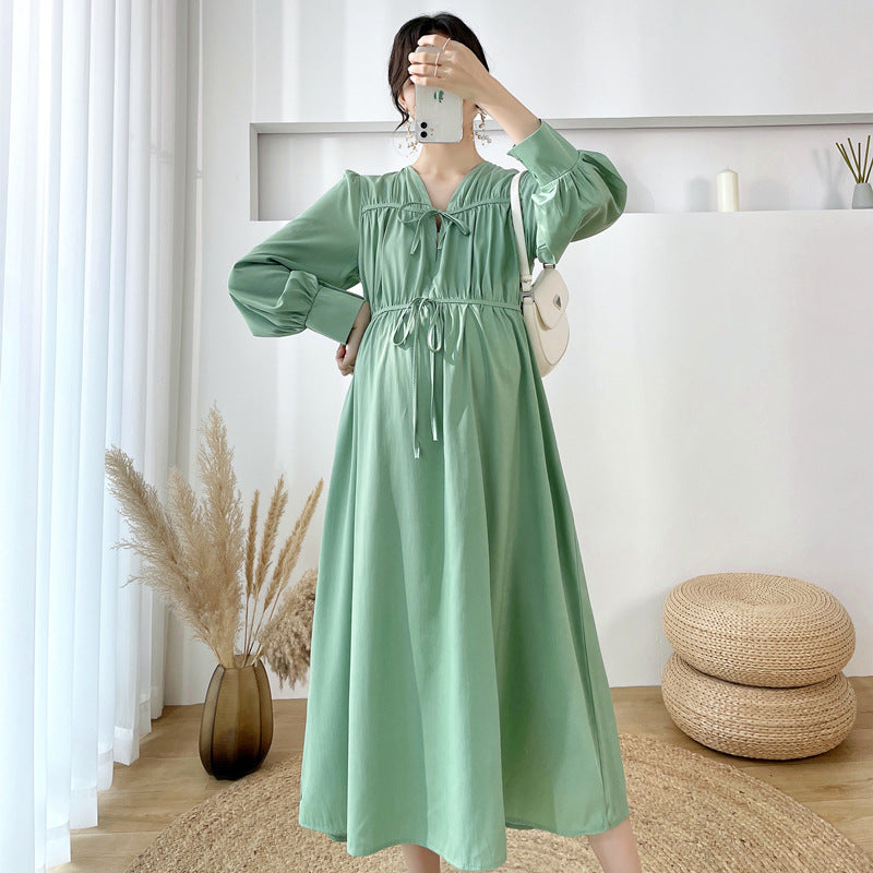 Women's Long Sleeve Lace Up Maternity Dress nihaodropshipping