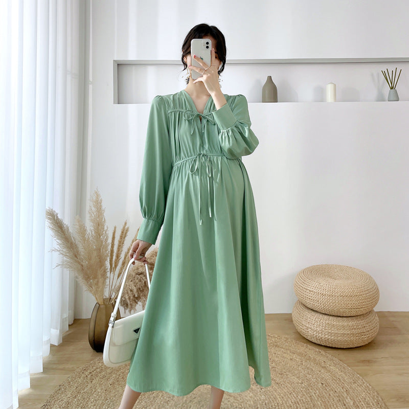 Women's Long Sleeve Lace Up Maternity Dress nihaodropshipping