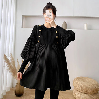 Women's Long Balloon Sleeve Maternity Dress nihaodropshipping