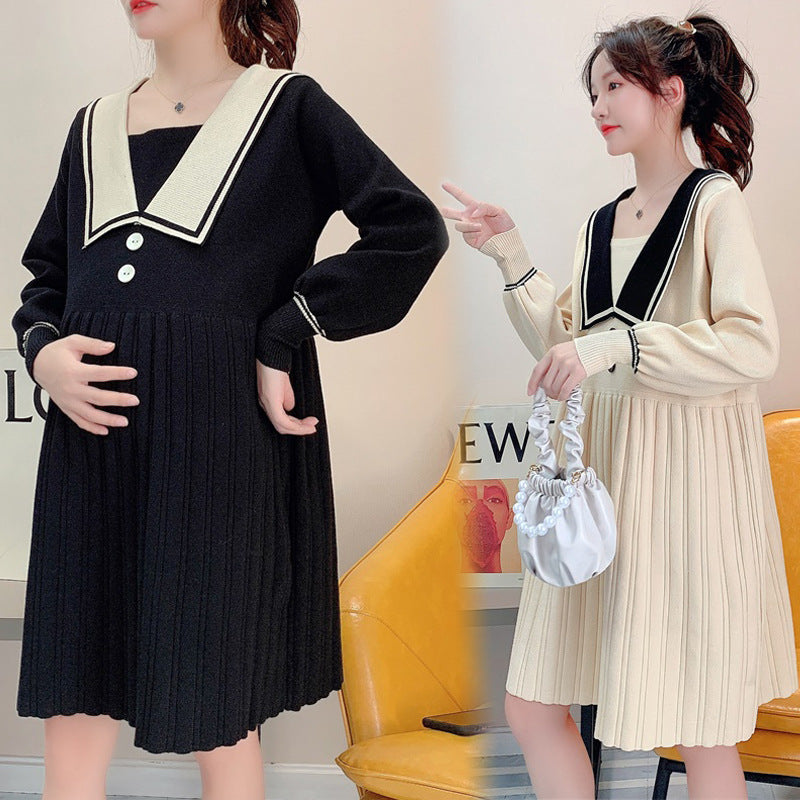 Women's Long Sleeve Knitted Maternity Dress nihaodropshipping