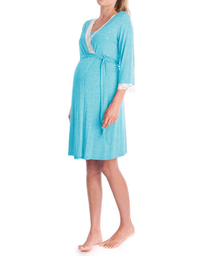 Three Quart Sleeve Maternity Night Gown and Robe Set nihaodropshipping