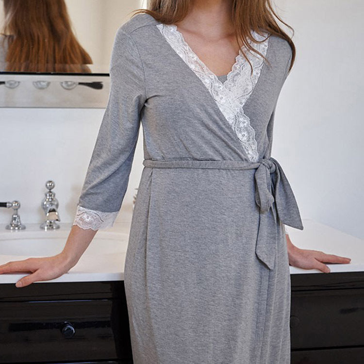 Three Quart Sleeve Maternity Night Gown and Robe Set nihaodropshipping