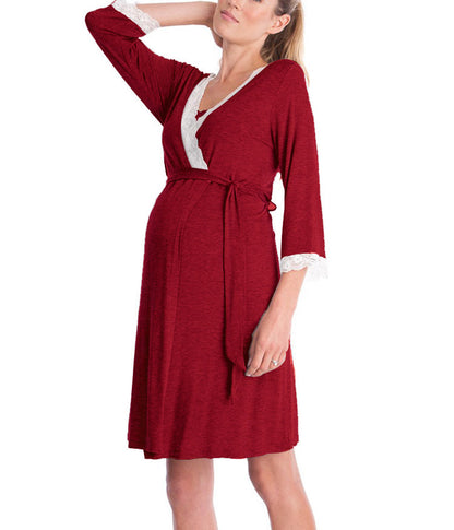 Three Quart Sleeve Maternity Night Gown and Robe Set nihaodropshipping