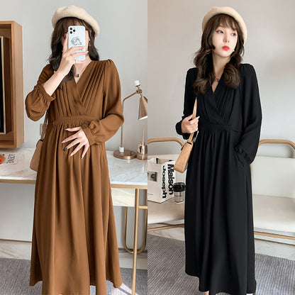 V Neck Long Sleeve Maternity Dress nihaodropshipping