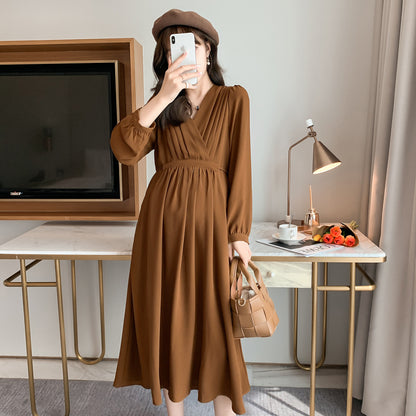 V Neck Long Sleeve Maternity Dress nihaodropshipping