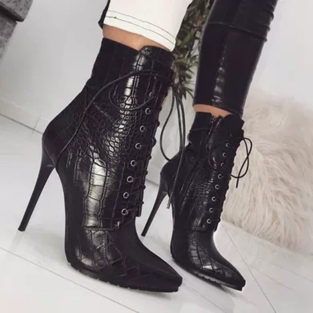 Women's Pointed Toe Crocodile Pattern Stiletto Boots nihaodropshipping