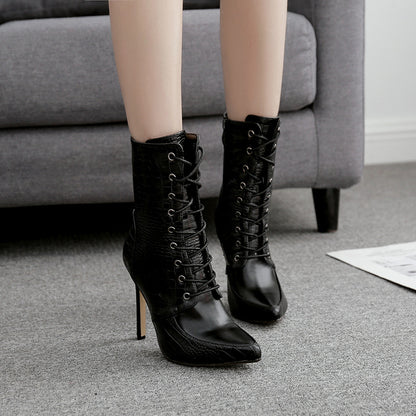 Women's Pointed Toe Crocodile Pattern Stiletto Boots nihaodropshipping