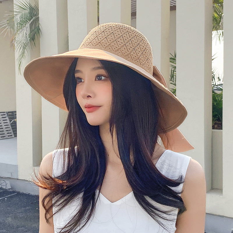 Wide Brimmed Sun Hat with Bow nihaodropshipping