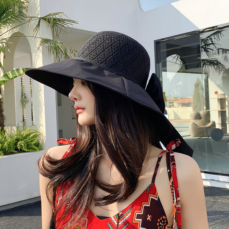 Wide Brimmed Sun Hat with Bow nihaodropshipping