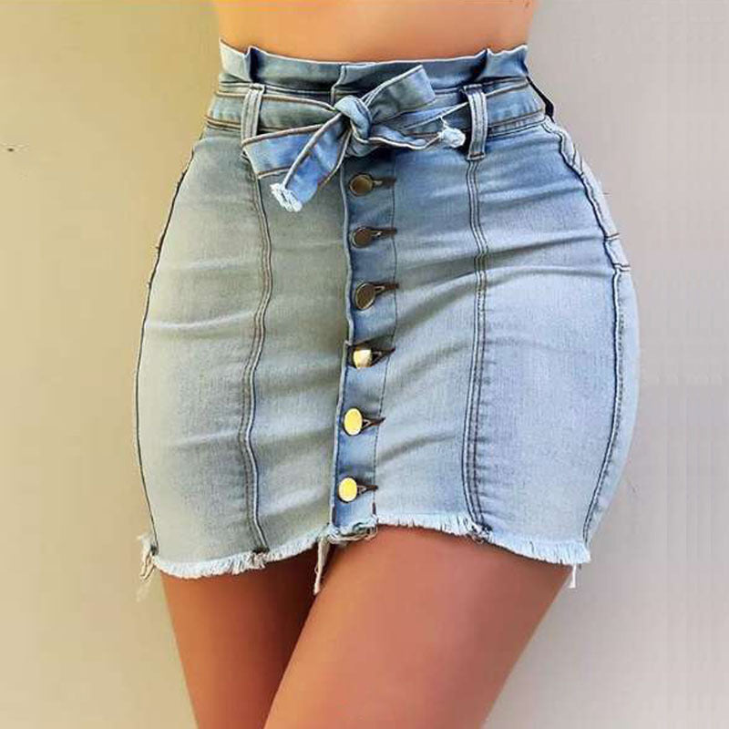 Women's High Waist Elastic Denim Skirt nihaodropshipping