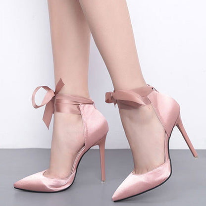 Pointed Toe Ribboned High Heels nihaodropshipping