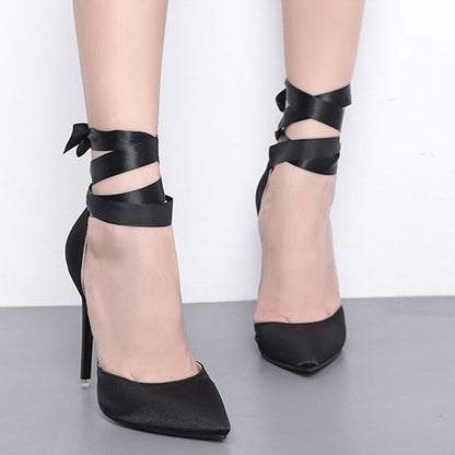 Pointed Toe Ribboned High Heels nihaodropshipping