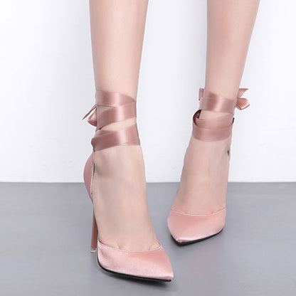 Pointed Toe Ribboned High Heels nihaodropshipping