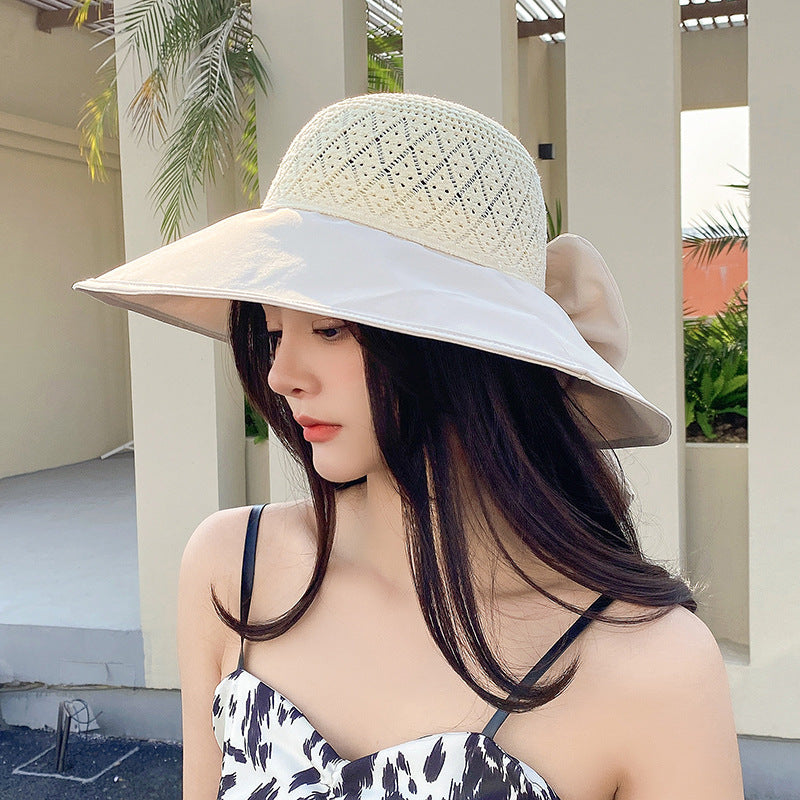 Wide Brimmed Sun Hat with Bow nihaodropshipping