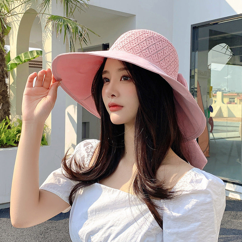 Wide Brimmed Sun Hat with Bow nihaodropshipping