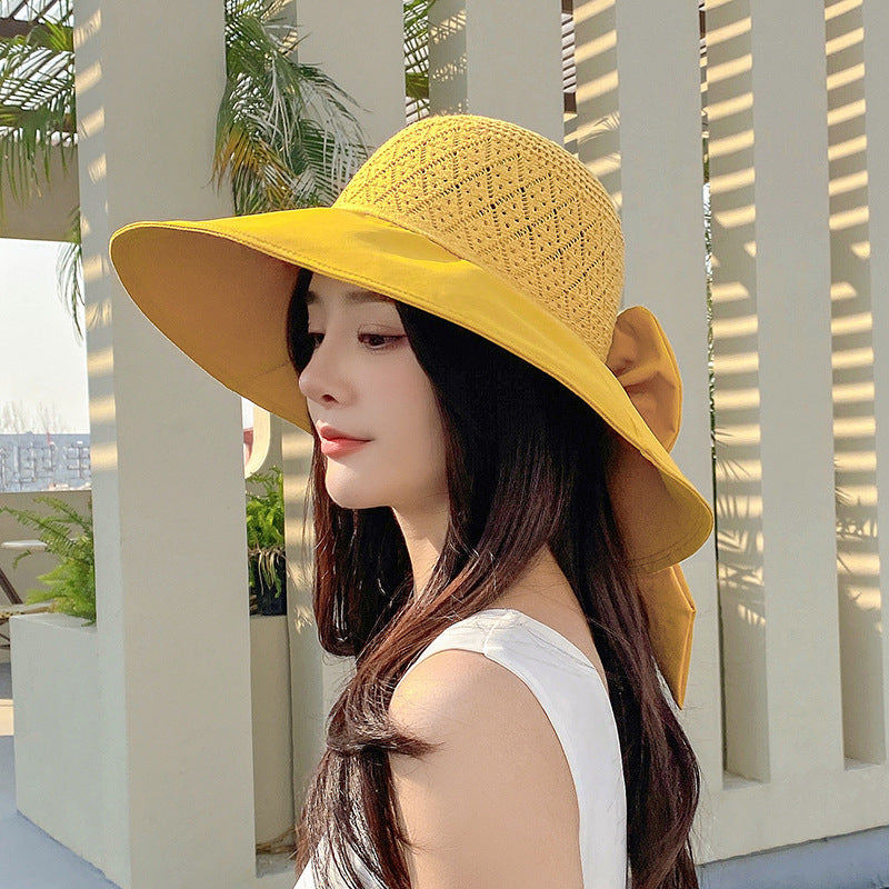 Wide Brimmed Sun Hat with Bow nihaodropshipping