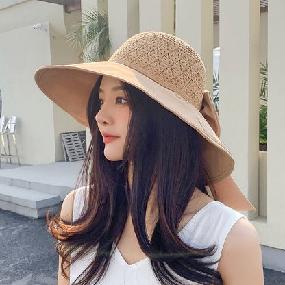 Wide Brimmed Sun Hat with Bow nihaodropshipping