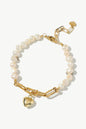 14K Gold Plated Heart Charm Pearl Bracelet - DunbiBeauty, LLC