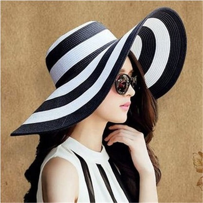 Women's Striped Floppy Wide Brimmed Sun Hat nihaodropshipping