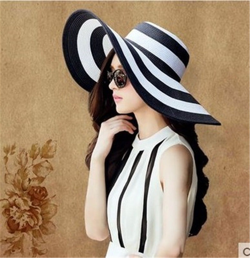 Women's Striped Floppy Wide Brimmed Sun Hat nihaodropshipping