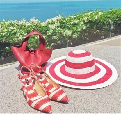 Women's Striped Floppy Wide Brimmed Sun Hat nihaodropshipping