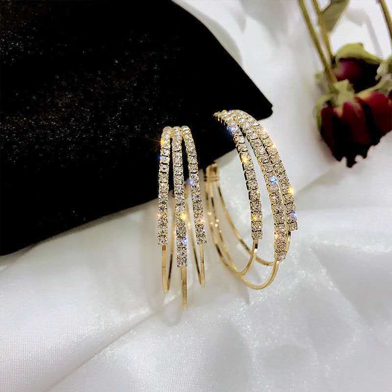 Women's Alloy Diamond C Shaped Hoop Earrings nihaodropshipping