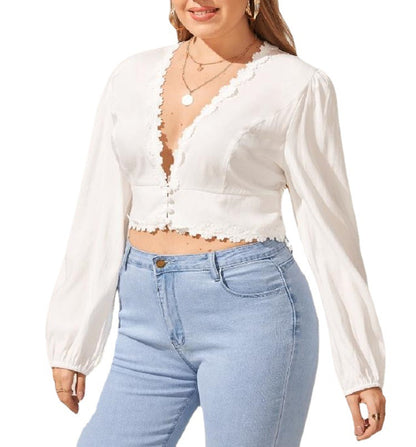 Plus Size V Neck Crop Top nihaodropshipping