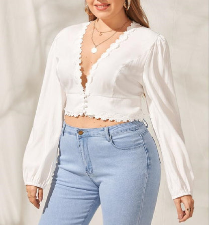 Plus Size V Neck Crop Top nihaodropshipping