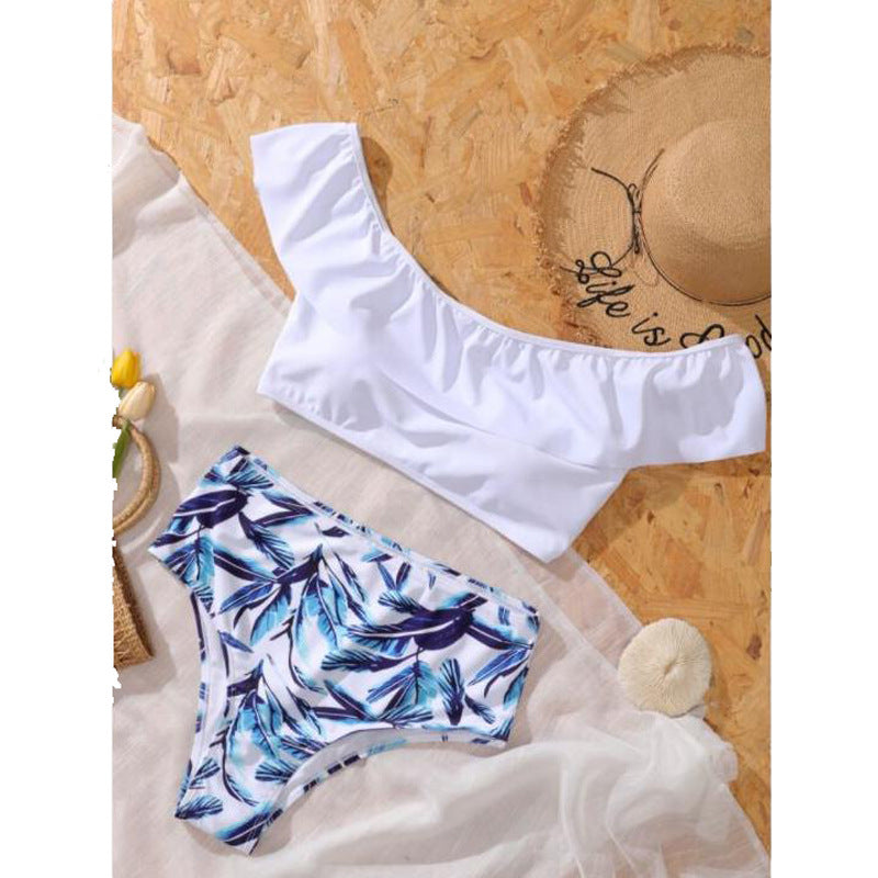 Plus Size Off Shoulder Leaf Print Bikini nihaodropshipping