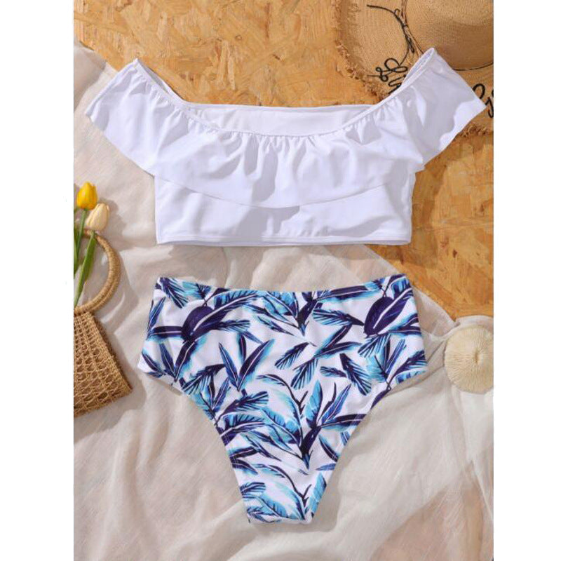 Plus Size Off Shoulder Leaf Print Bikini nihaodropshipping