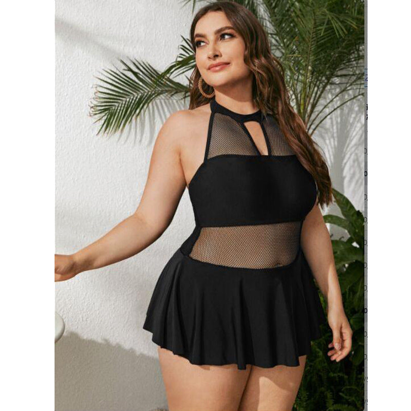 Plus Size Mesh Halter Top Style Swimsuit nihaodropshipping