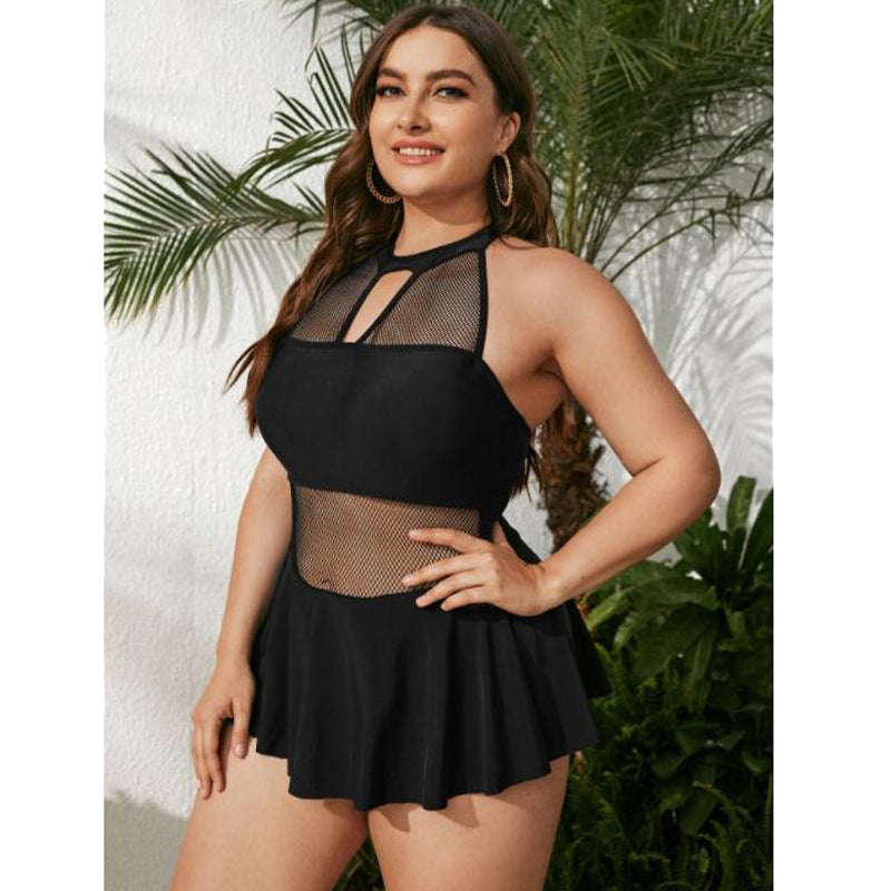 Plus Size Mesh Halter Top Style Swimsuit nihaodropshipping