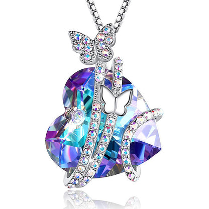 Women's Heart Shaped Crystal Necklace with Butterfly Pendant nihaodropshipping