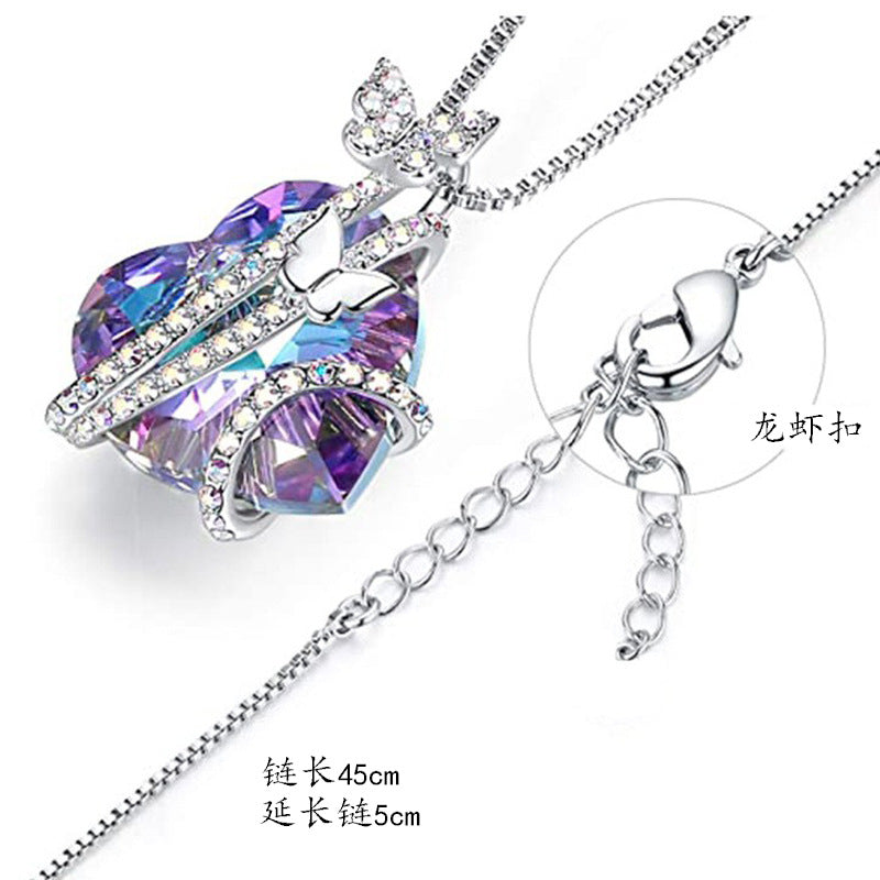 Women's Heart Shaped Crystal Necklace with Butterfly Pendant nihaodropshipping