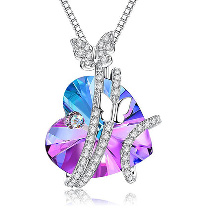 Women's Heart Shaped Crystal Necklace with Butterfly Pendant nihaodropshipping