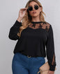 Plus Size Long Sleeve Top with Mesh Shoulders nihaodropshipping