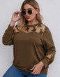 Plus Size Long Sleeve Top with Mesh Shoulders nihaodropshipping