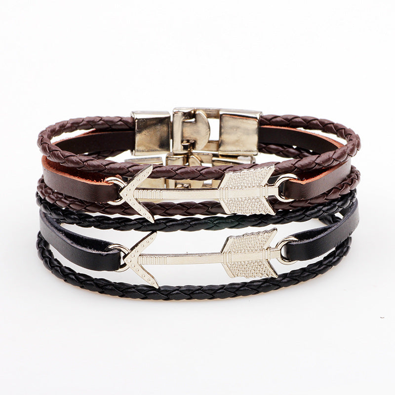 Men's Retro Style Alloy Arrow Leather Braided Bracelet nihaodropshipping