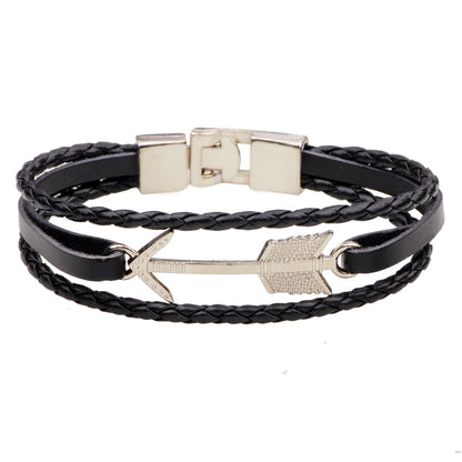 Men's Retro Style Alloy Arrow Leather Braided Bracelet nihaodropshipping