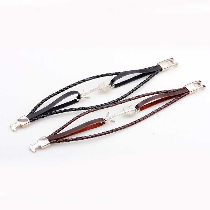 Men's Retro Style Alloy Arrow Leather Braided Bracelet nihaodropshipping